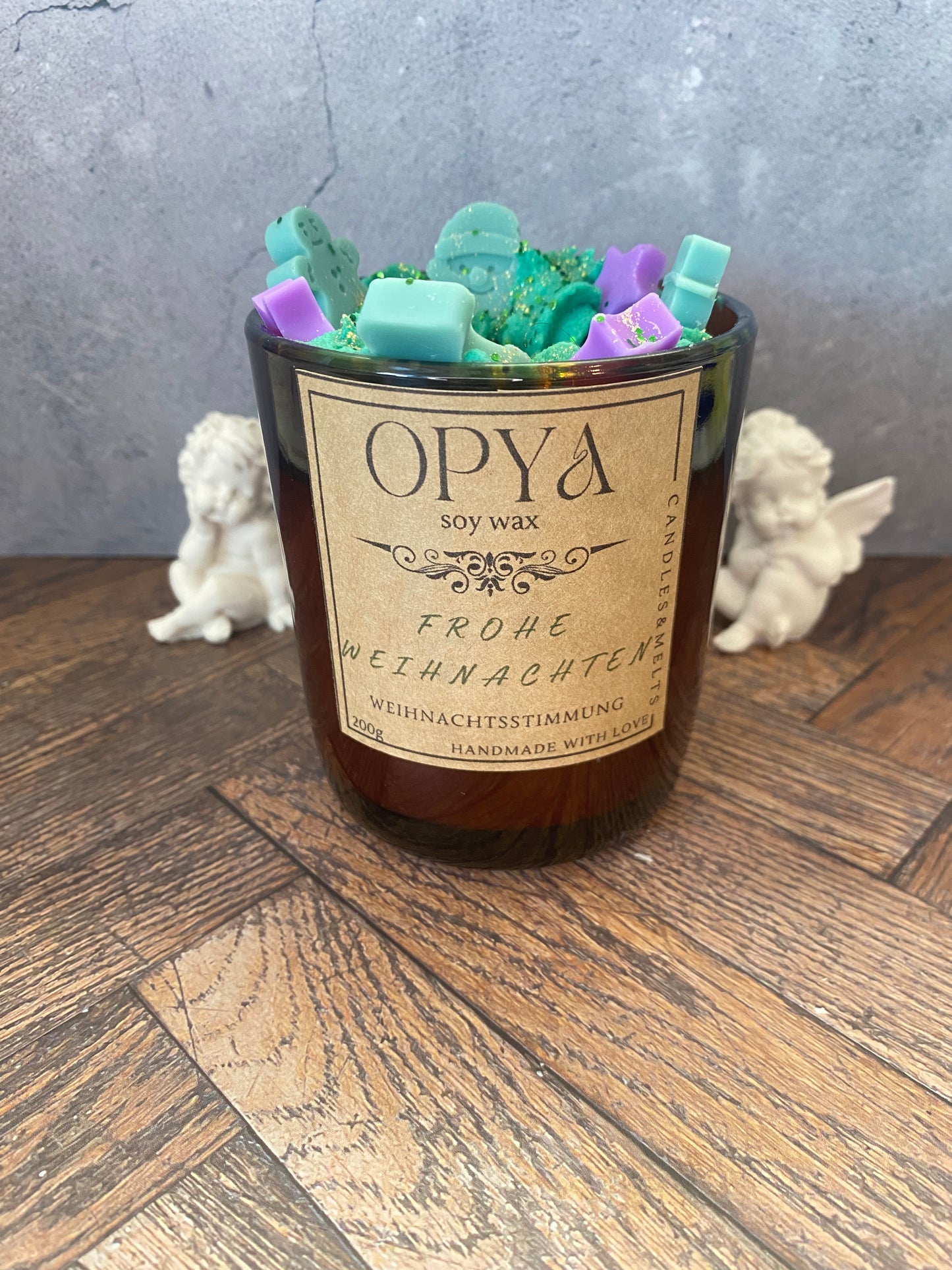 Weihnachts-Duftkerze aus Sojawachs „Weihnachtsstimmung“ – Handgemacht im Amberglas