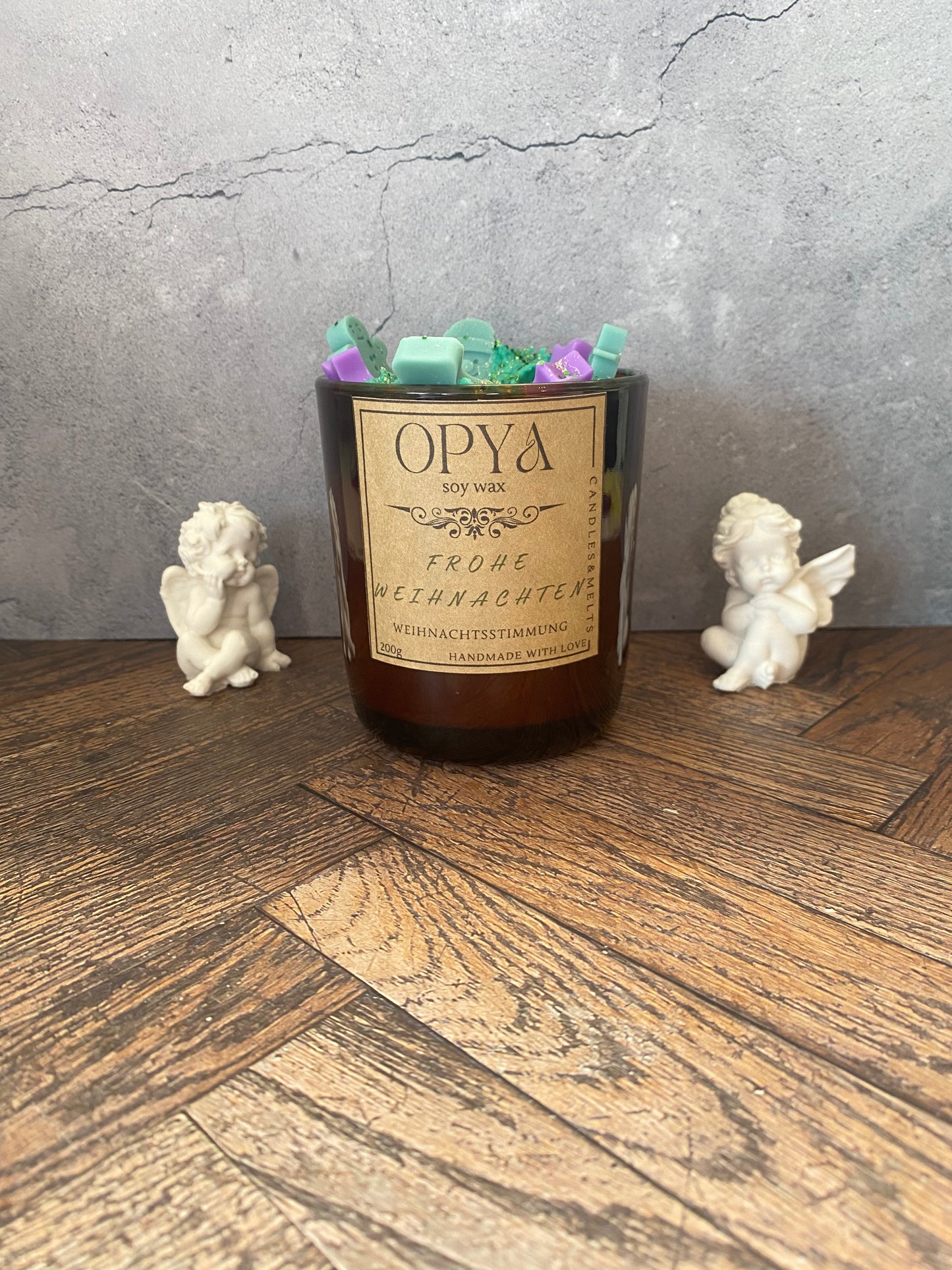 Weihnachts-Duftkerze aus Sojawachs „Weihnachtsstimmung“ – Handgemacht im Amberglas