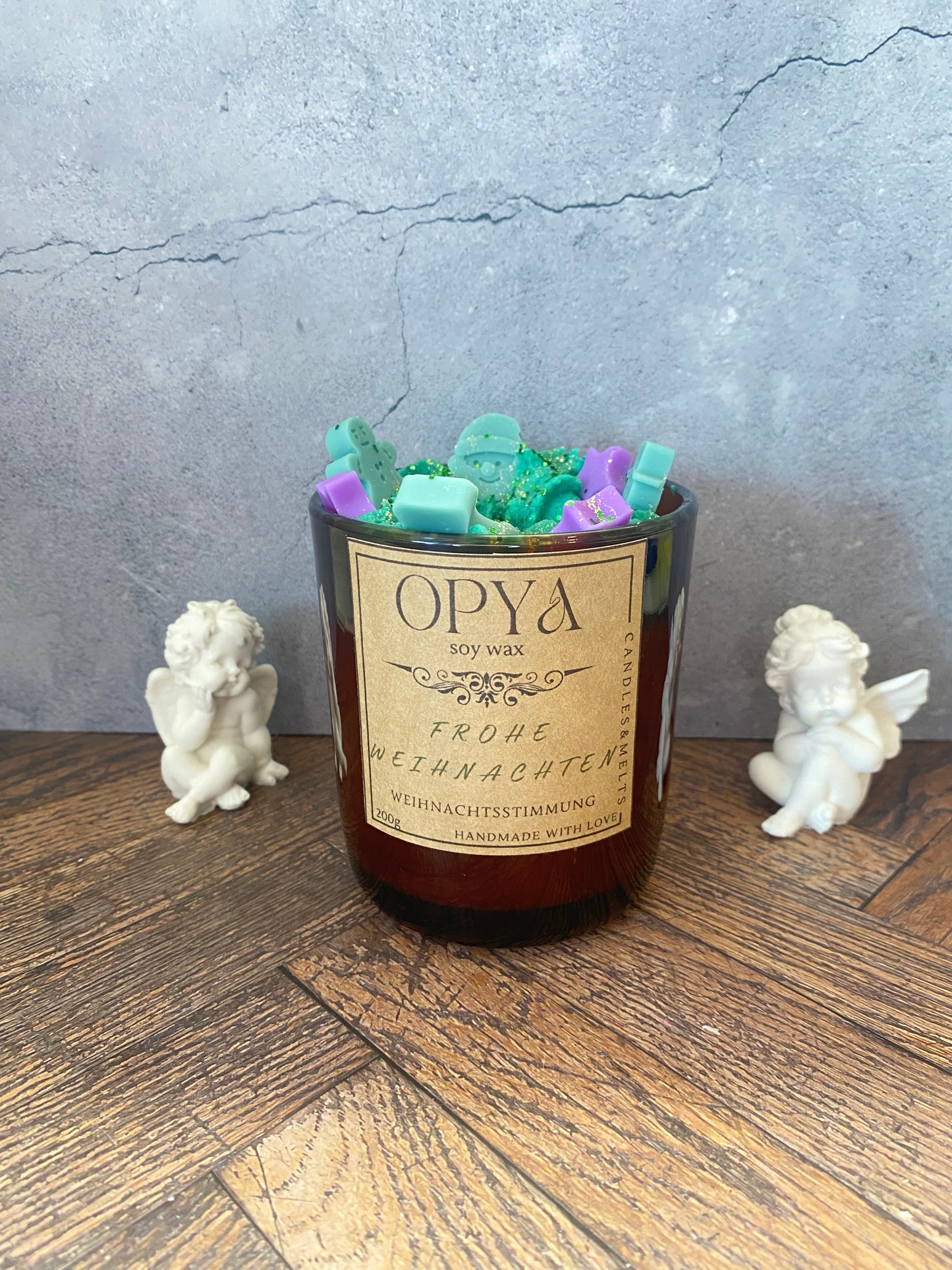 Weihnachts-Duftkerze aus Sojawachs „Weihnachtsstimmung“ – Handgemacht im Amberglas