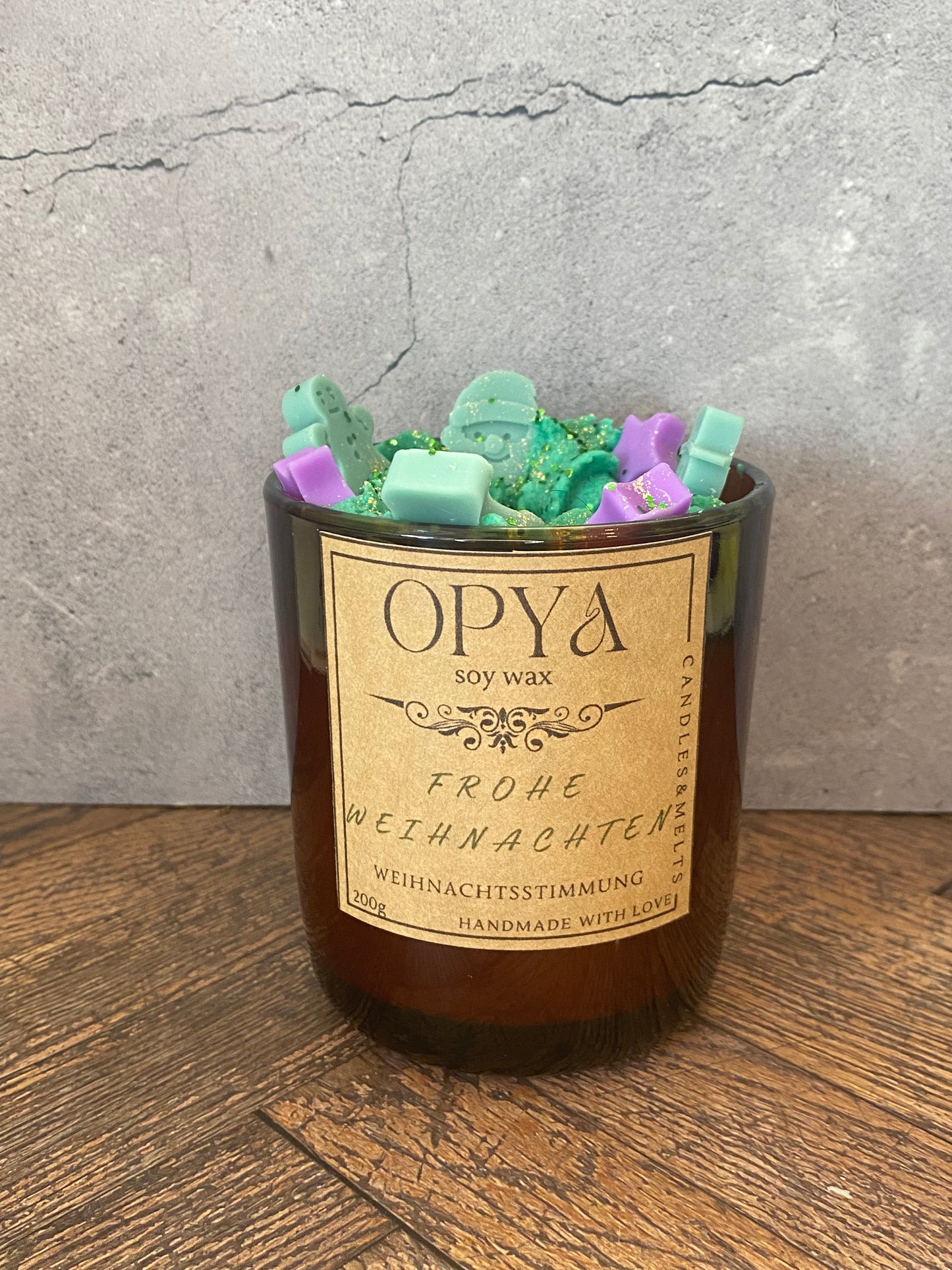 Weihnachts-Duftkerze aus Sojawachs „Weihnachtsstimmung“ – Handgemacht im Amberglas