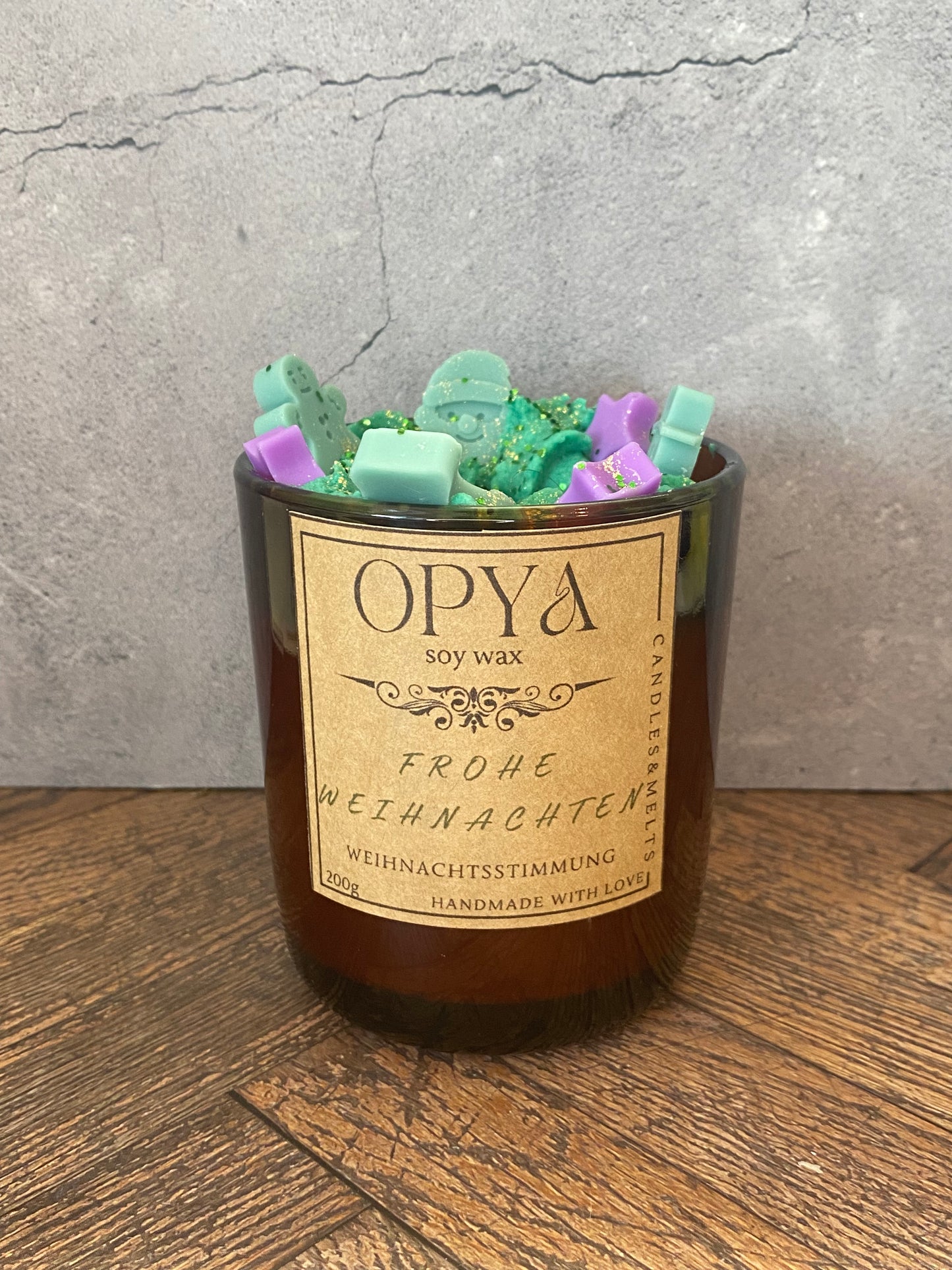 Weihnachts-Duftkerze aus Sojawachs „Weihnachtsstimmung“ – Handgemacht im Amberglas