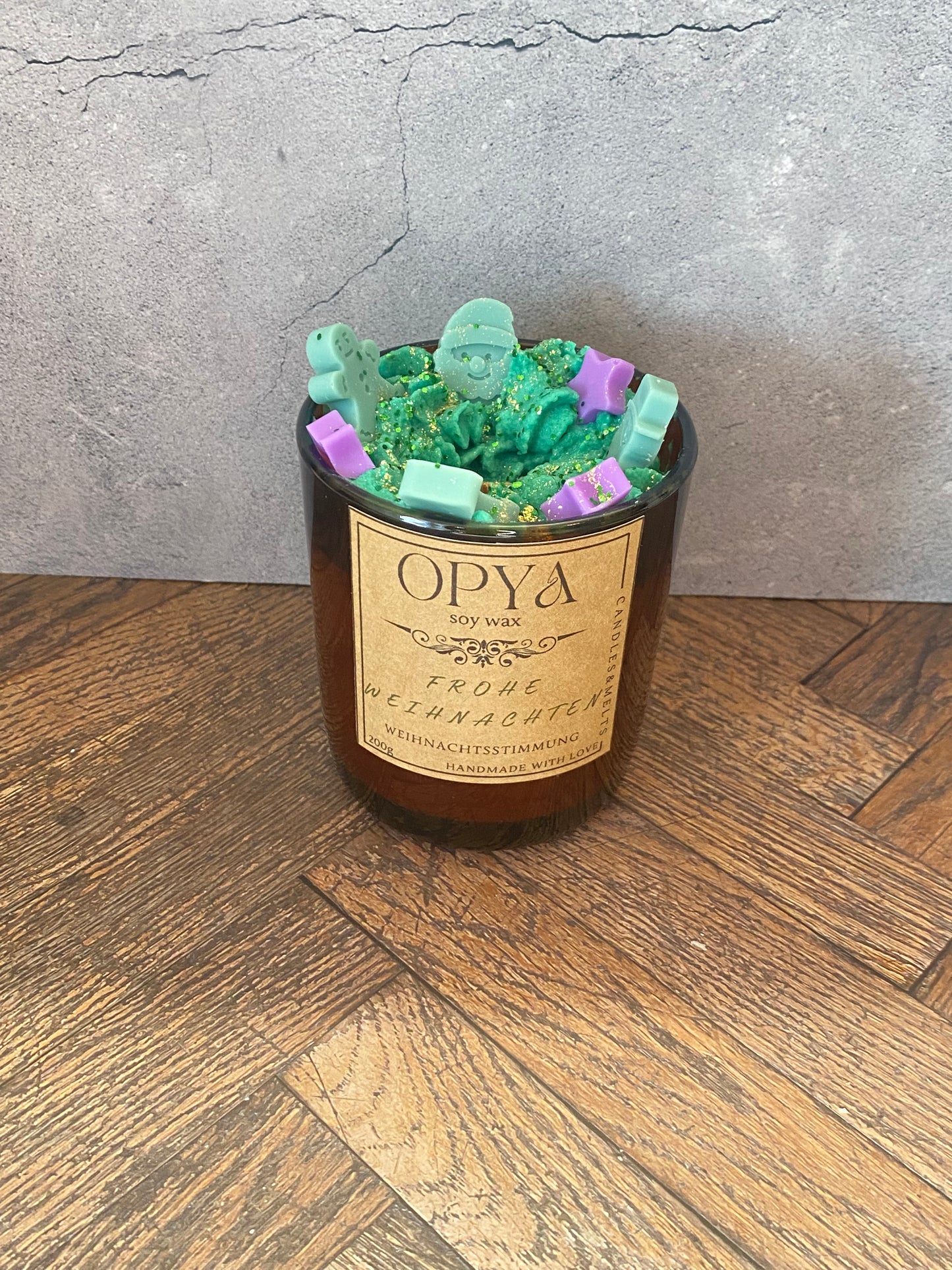Weihnachts-Duftkerze aus Sojawachs „Weihnachtsstimmung“ – Handgemacht im Amberglas