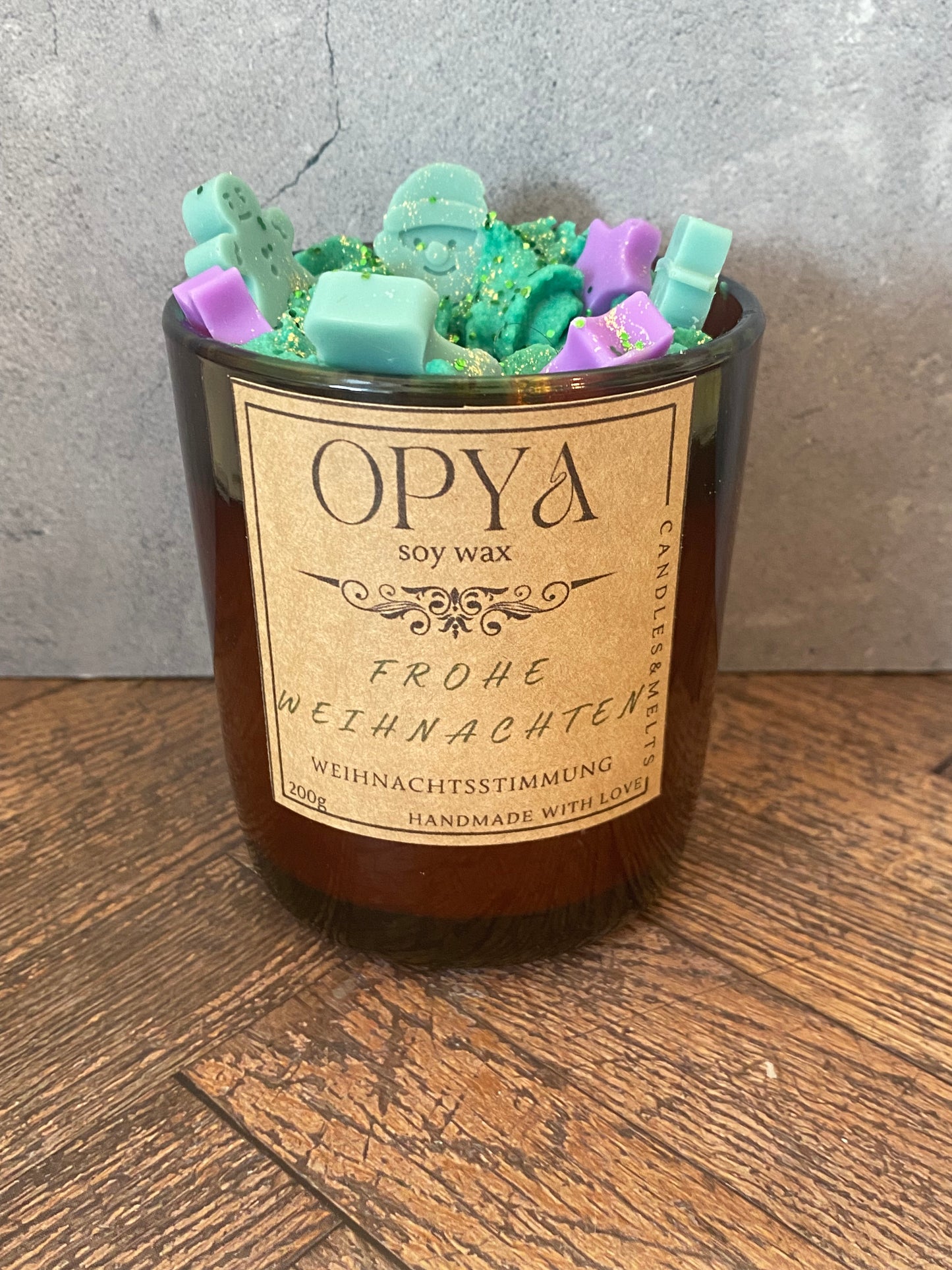 Weihnachts-Duftkerze aus Sojawachs „Weihnachtsstimmung“ – Handgemacht im Amberglas