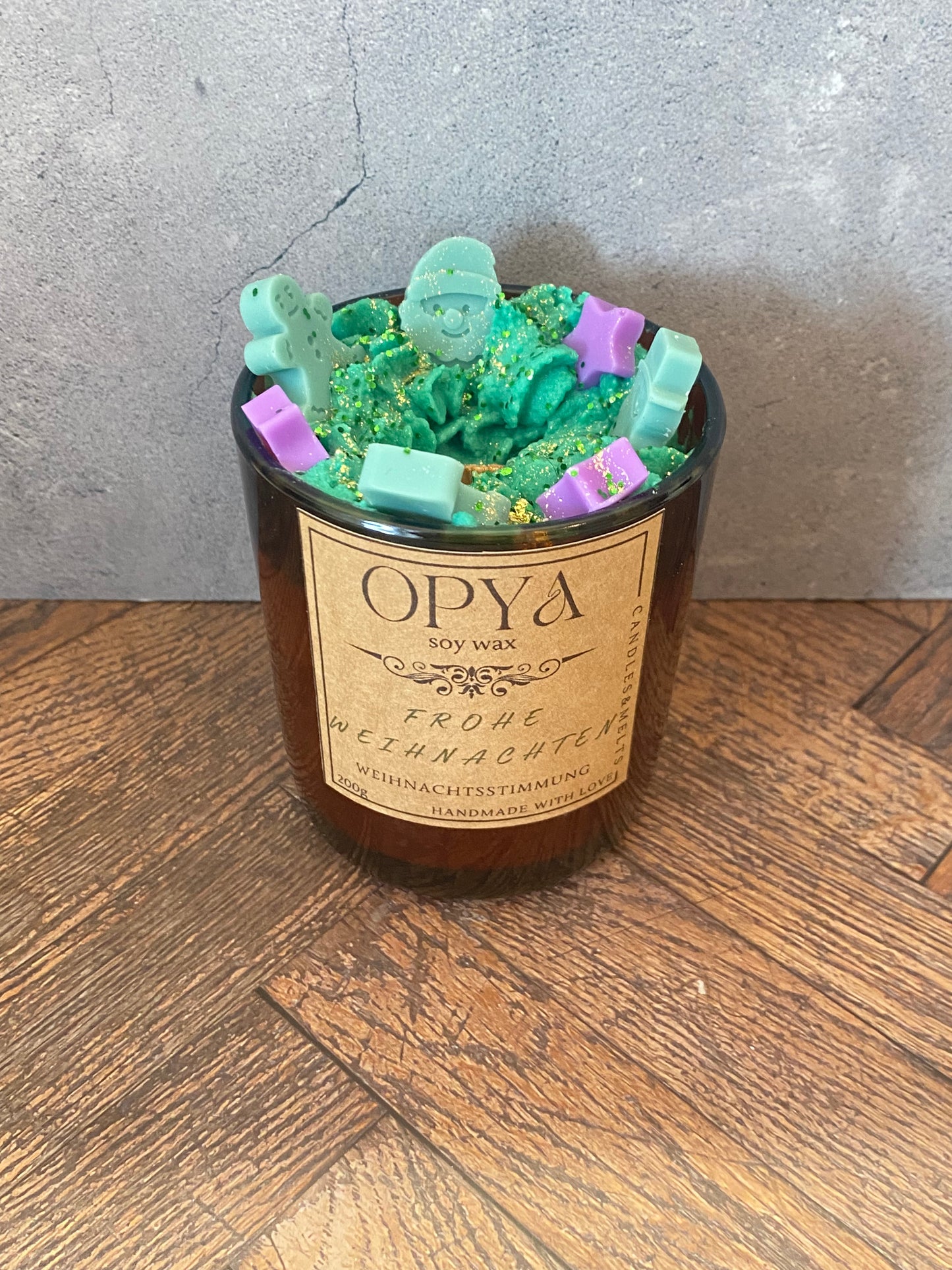 Weihnachts-Duftkerze aus Sojawachs „Weihnachtsstimmung“ – Handgemacht im Amberglas