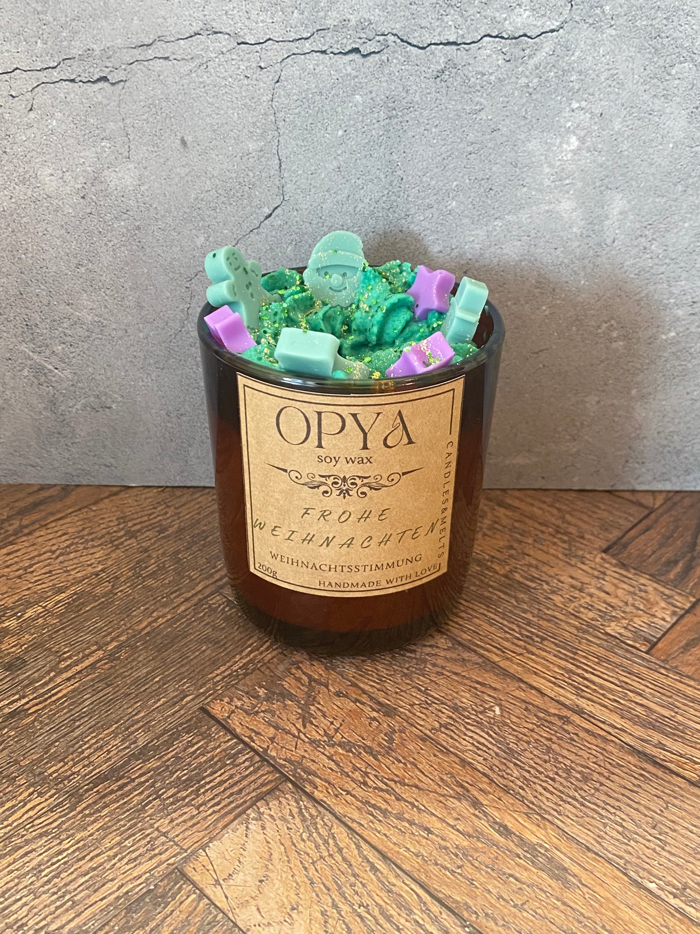 Weihnachts-Duftkerze aus Sojawachs „Weihnachtsstimmung“ – Handgemacht im Amberglas