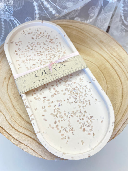 Ritual Tablett mit Rosenquarz | Dekoration & Schmuckablage - Handmade