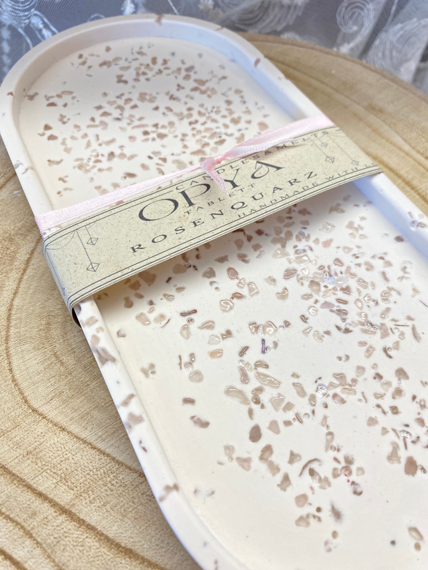 Ritual Tablett mit Rosenquarz | Dekoration & Schmuckablage - Handmade