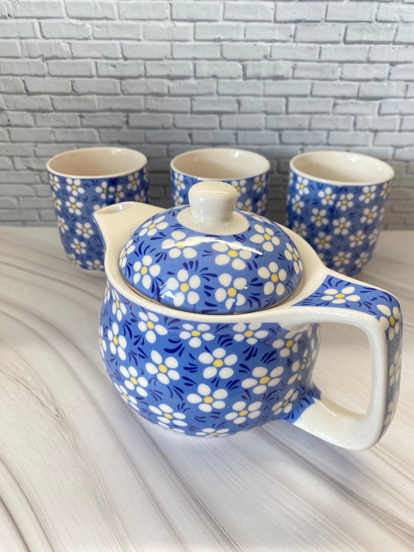 Teekannen Set mit 3 Tassen – Keramik Teeset mit Teekanne mit  Sieb