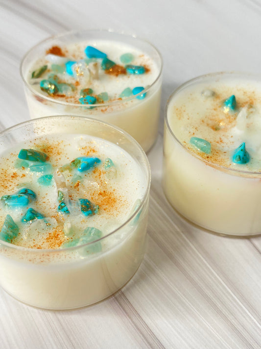 Kristall-Teelicht-Set aus reinem Sojawachs – handgegossen mit Amazonit, Türkis & Opalite