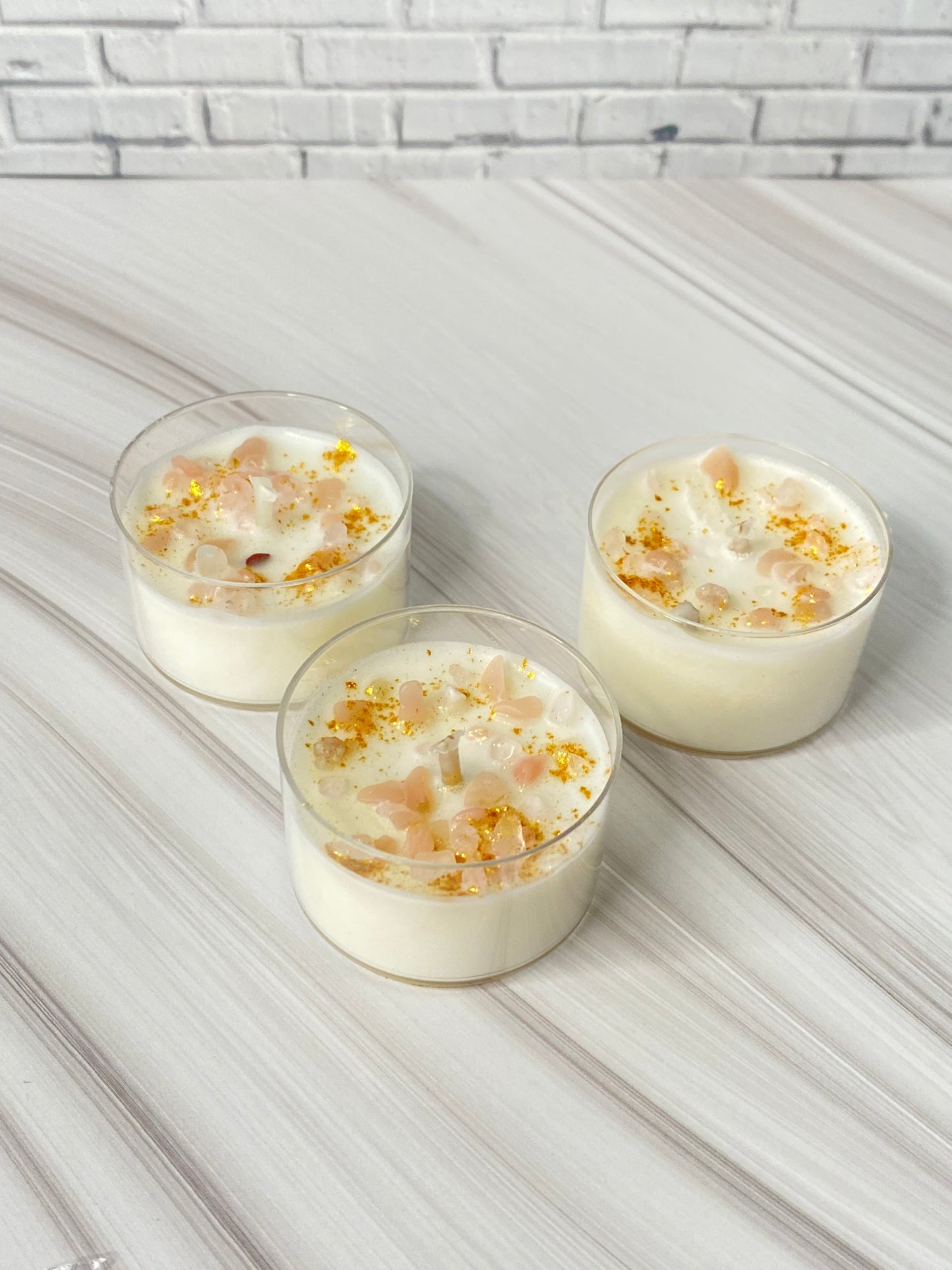 Kristall-Teelicht-Set aus reinem Sojawachs – handgegossen mit Rosenquarz &  Pink Opal