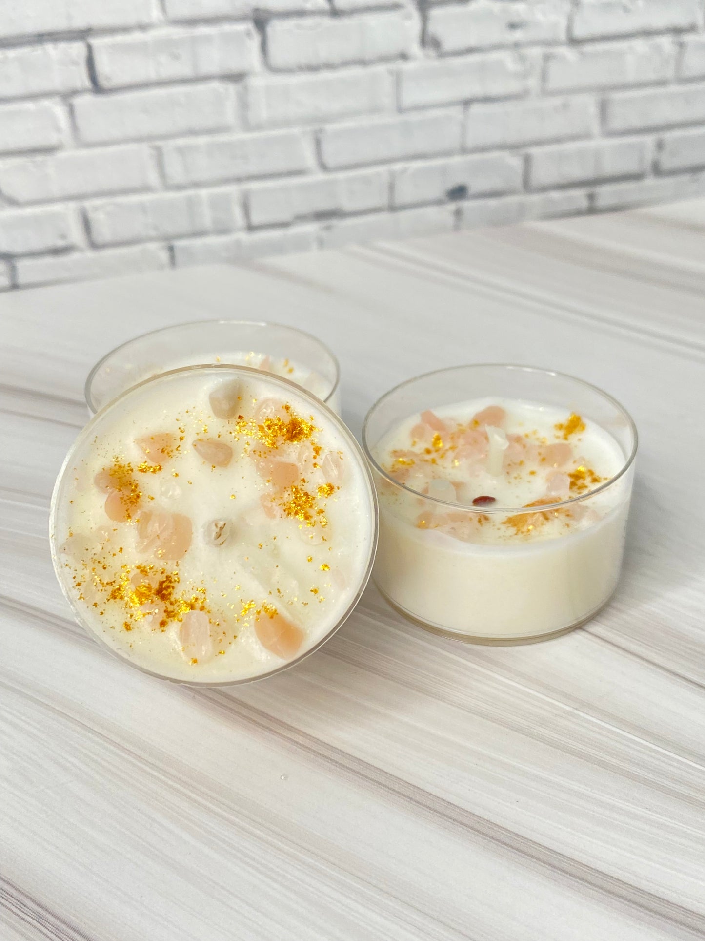 Kristall-Teelicht-Set aus reinem Sojawachs – handgegossen mit Rosenquarz &  Pink Opal