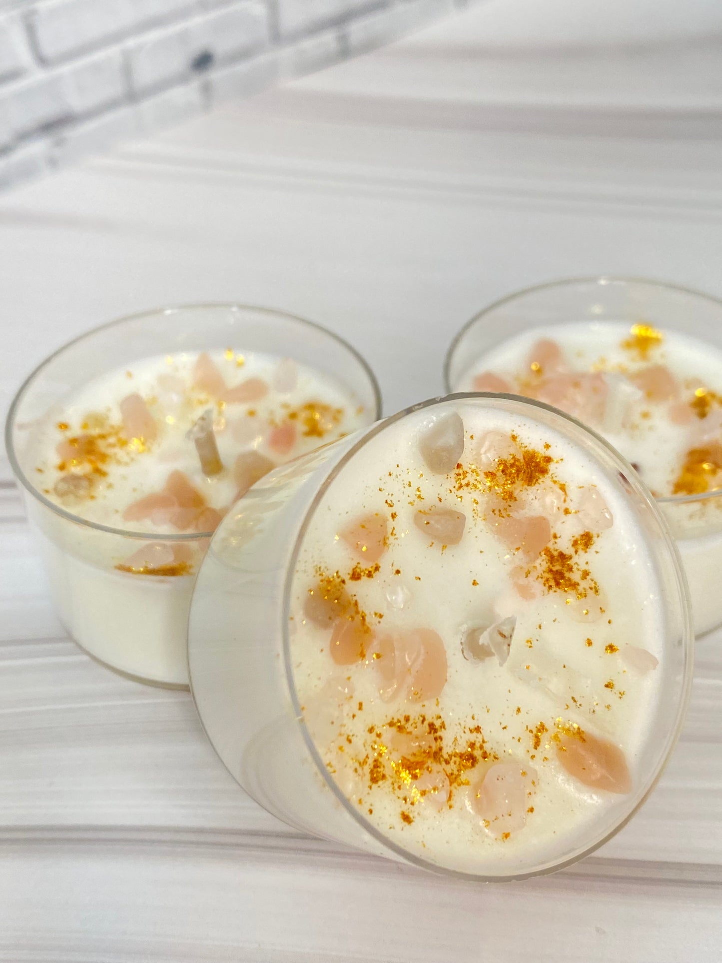 Kristall-Teelicht-Set aus reinem Sojawachs – handgegossen mit Rosenquarz &  Pink Opal