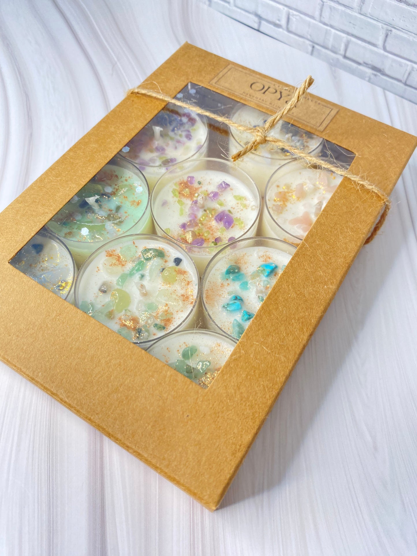 Kristall-Teelicht-Set aus reinem Sojawachs – handgegossen mit Rosenquarz &  Pink Opal