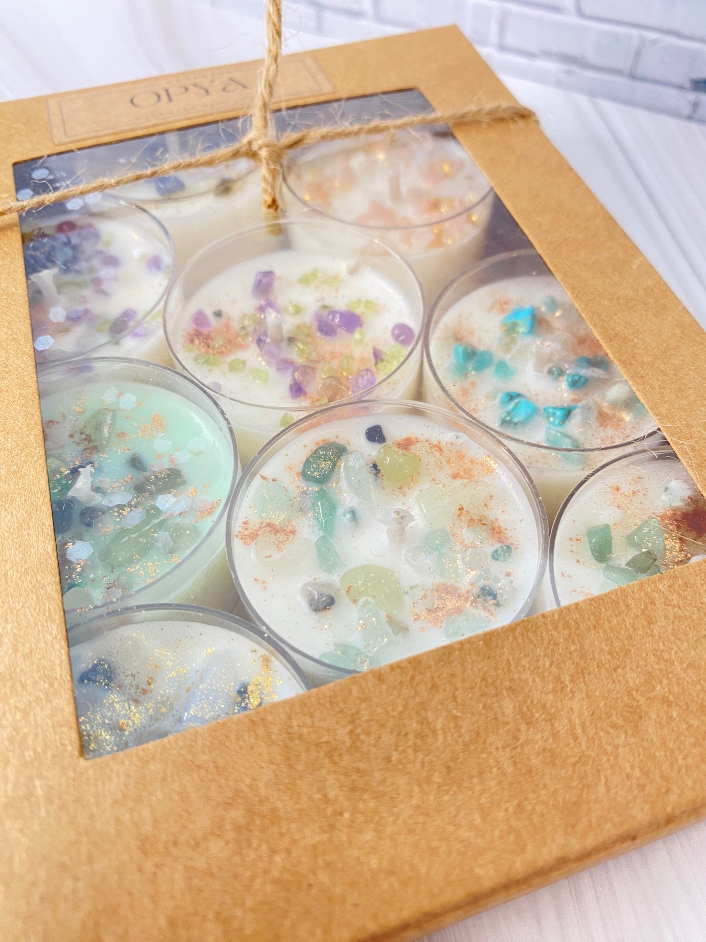 Kristall-Teelicht-Set aus reinem Sojawachs – handgegossen mit Rosenquarz &  Pink Opal