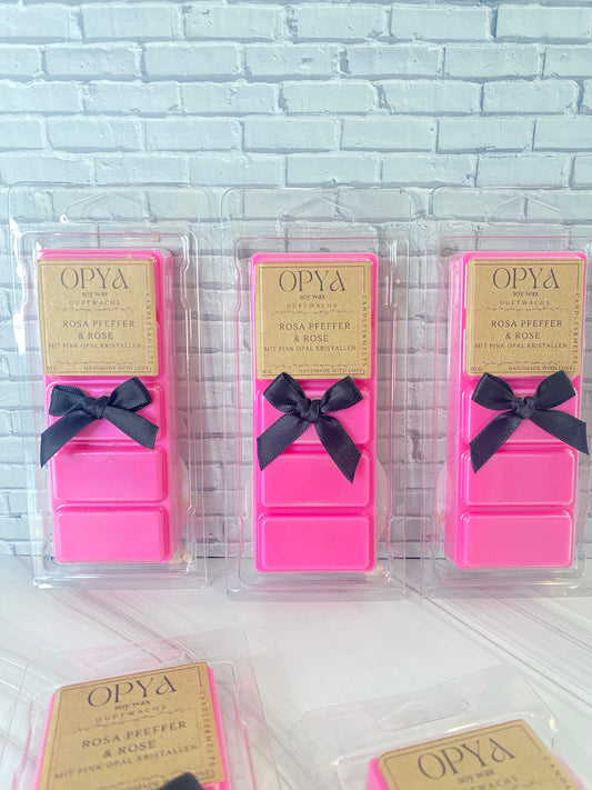 Melts / Duftwachs für Duftlampe - Pinker Pfeffer &  Rose, mit Pinker Opal Kristallen, 50g