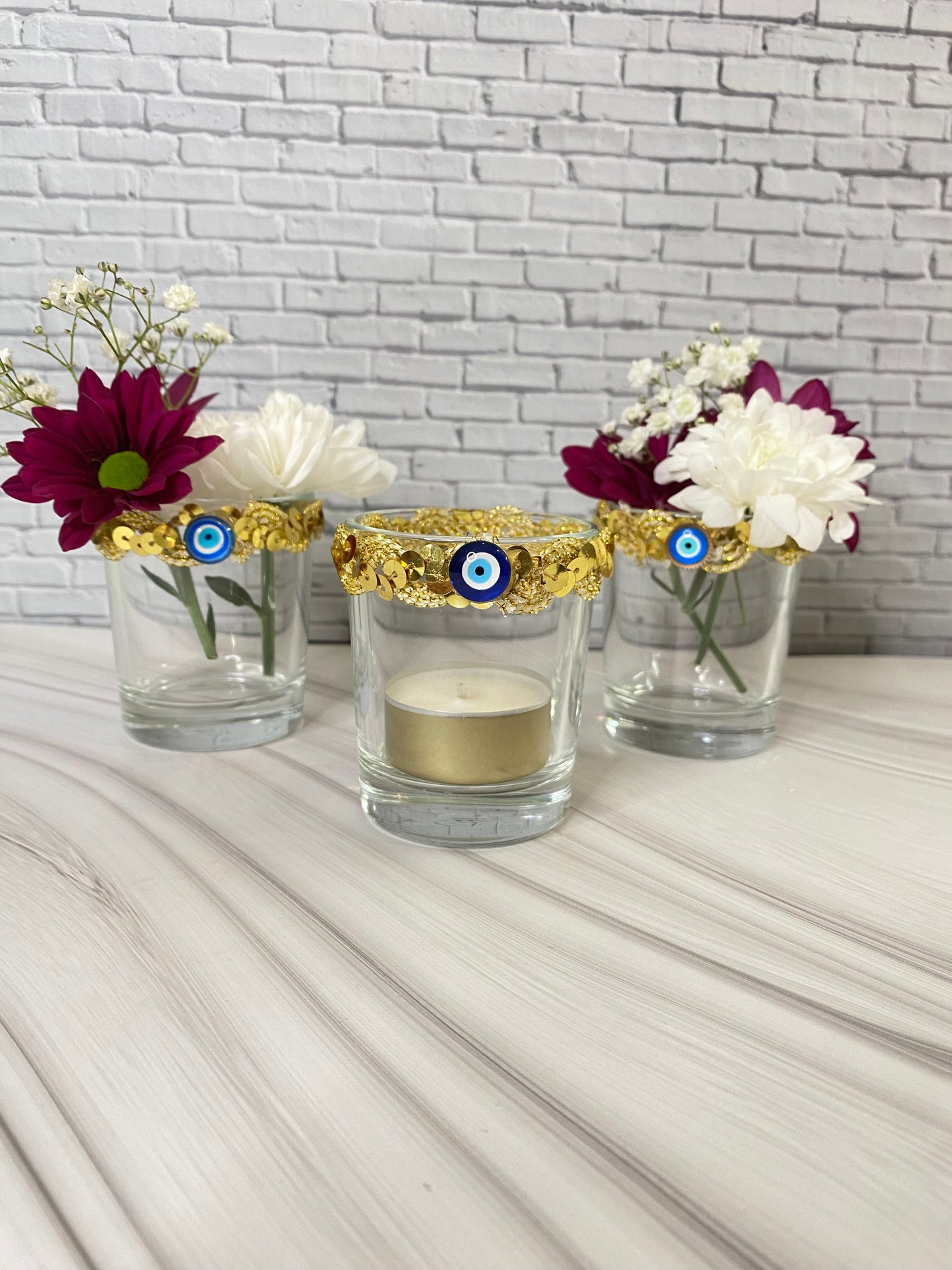 🌿 Mini Vase / Teelichthalter mit Nazar Auge – handgemacht 🌿