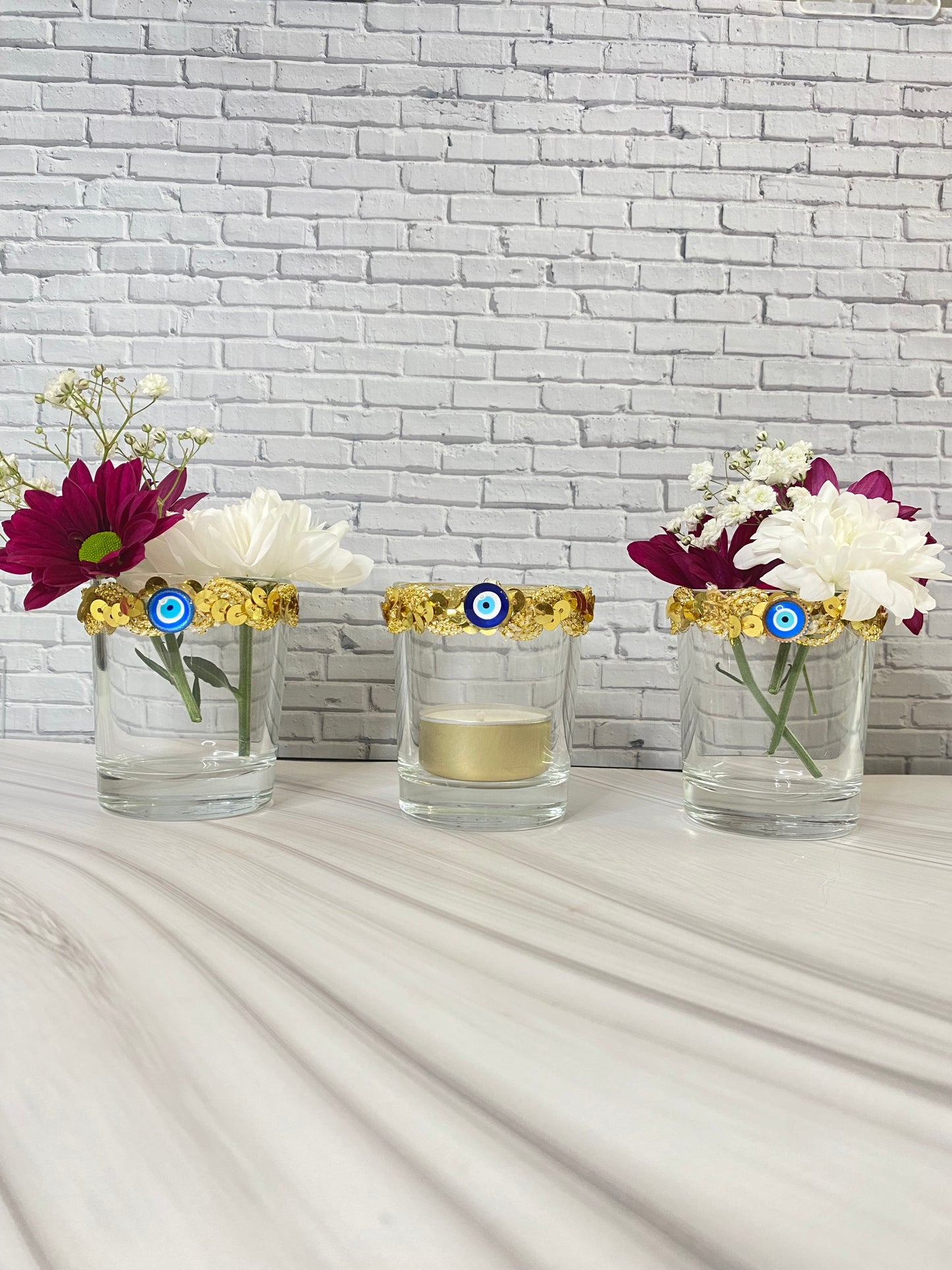 🌿 Mini Vase / Teelichthalter mit Nazar Auge – handgemacht 🌿