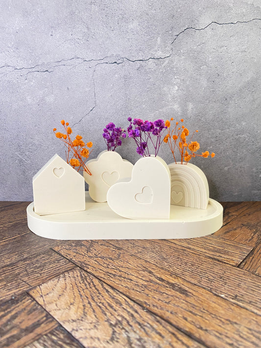 Handgemachtes Minivasen - 4 er - Set aus Jesin, umweltfreundlich  – 4 zauberhafte Herzdesigns