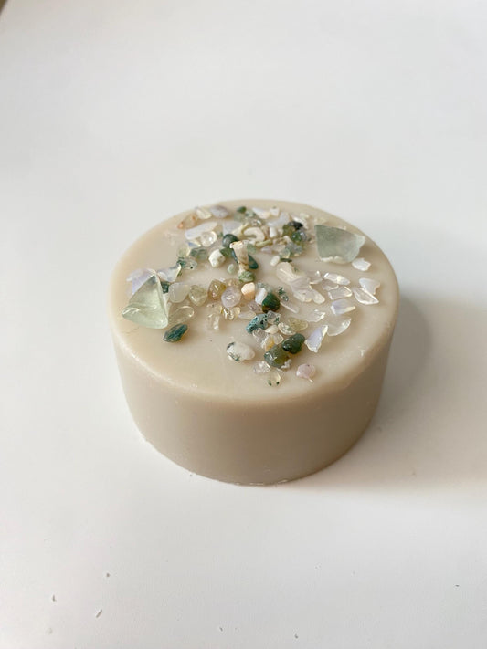 Kristall-Duft-Ritualkerze  - mit Moosachat & Blauem Spitzenachat ,Dark Musk,Handgegossen