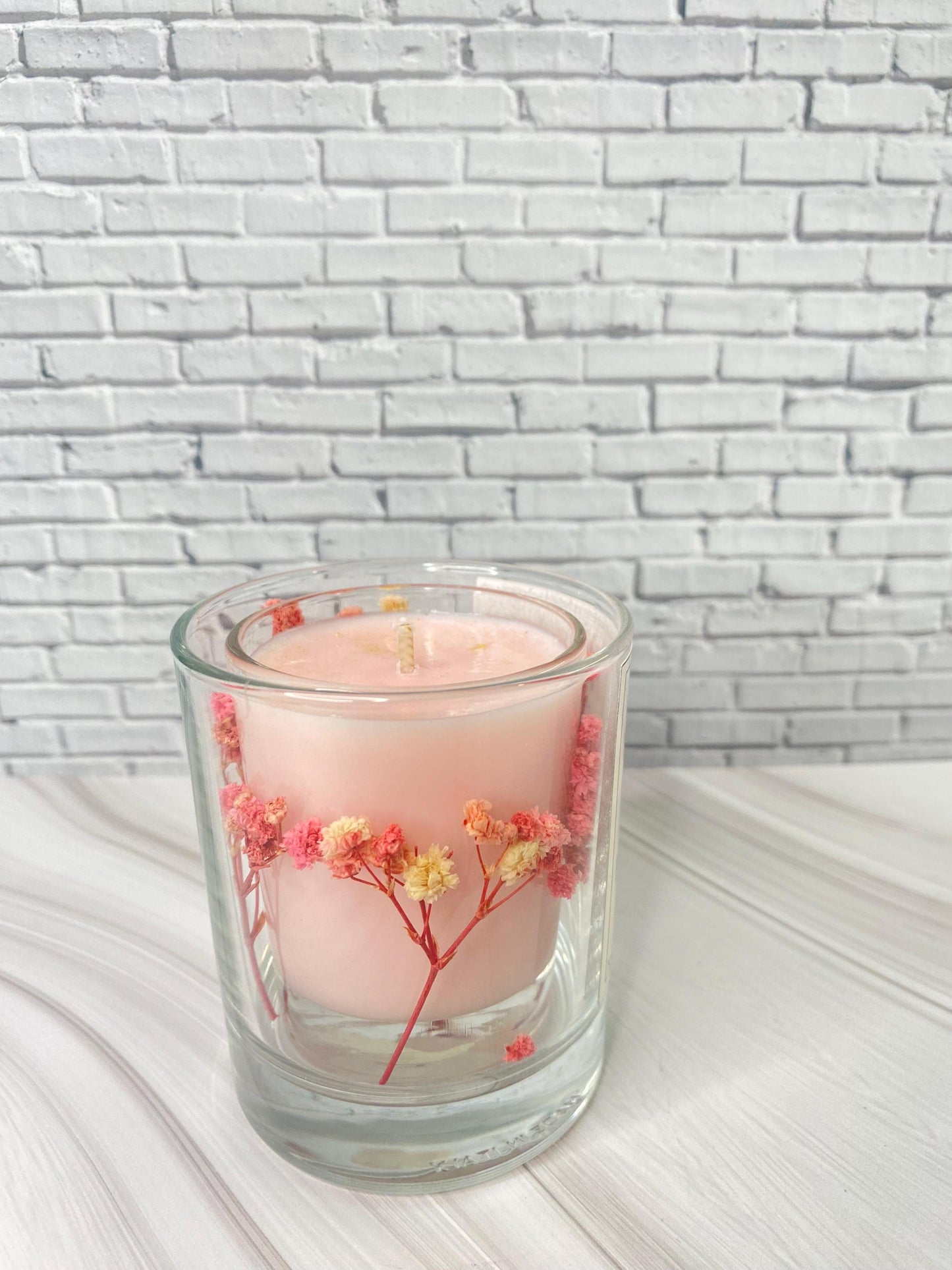 Romantische Duftkerze  mit Glitzer & Trockenblumen