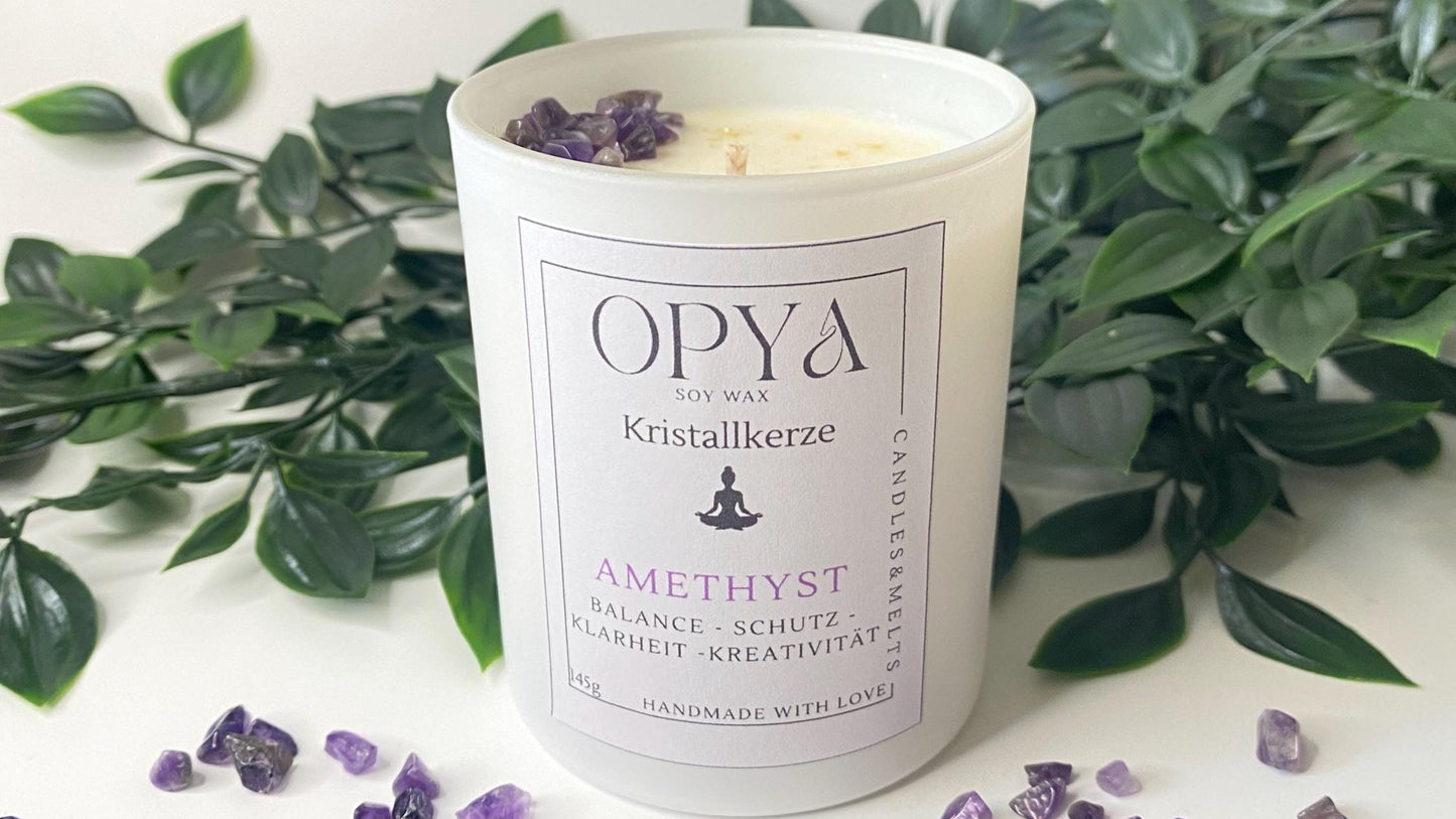 Kristall - Duft- Kerze  - Amethyst , 145g, in verschiedenen Düften