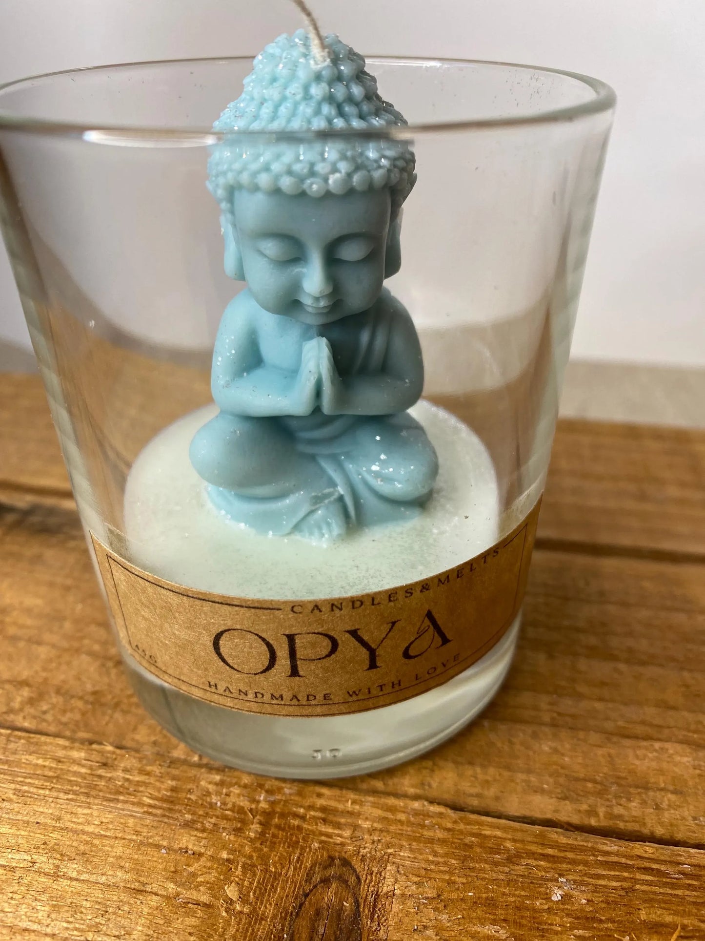 Buddhakerze im Glas - Helltürkis