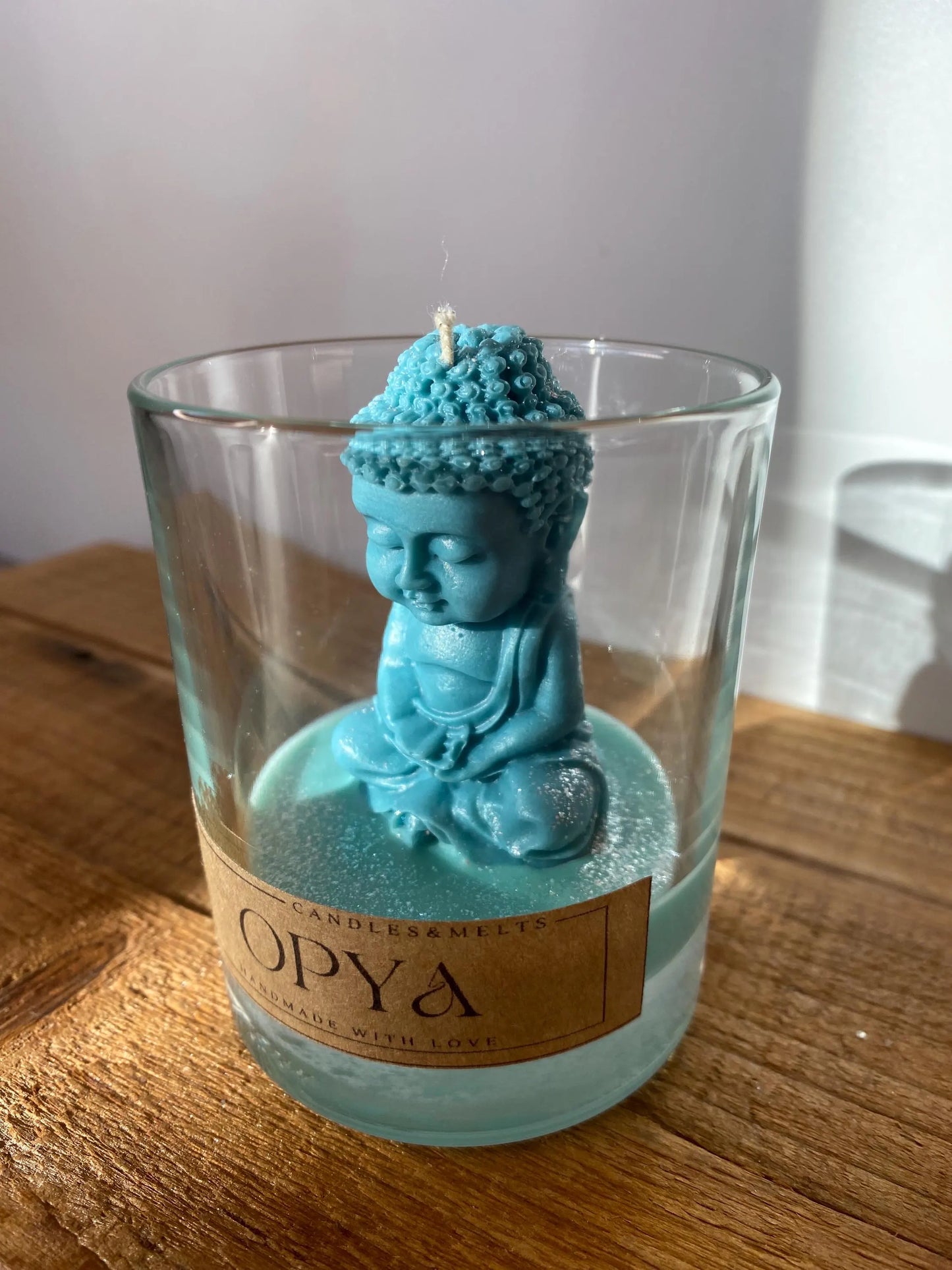 Buddhakerze im Glas - Dunkeltürkis