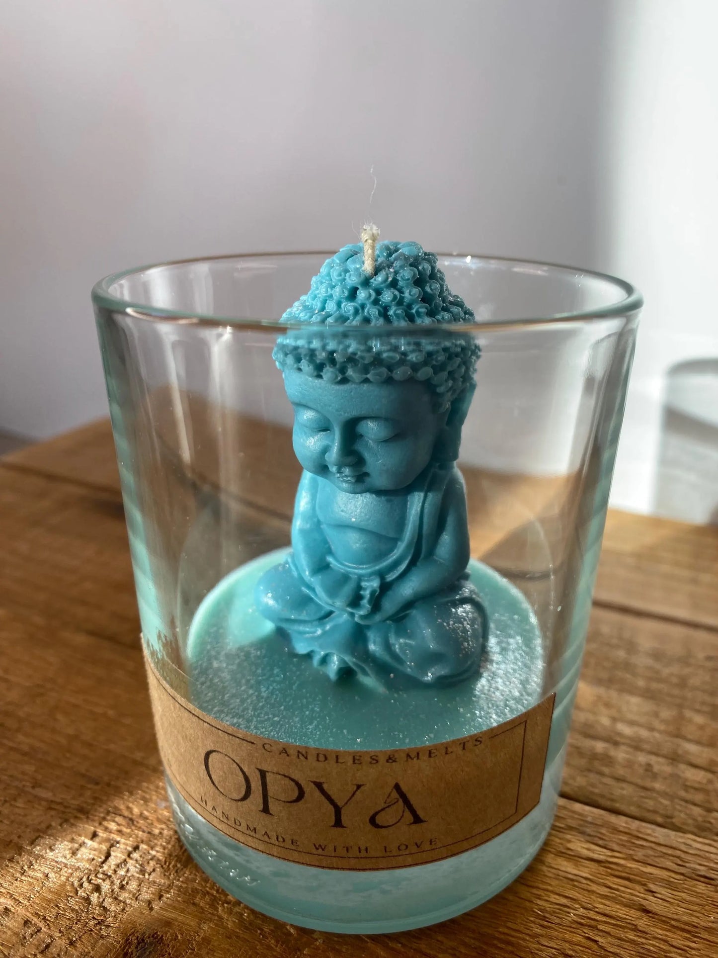 Buddhakerze im Glas - Dunkeltürkis