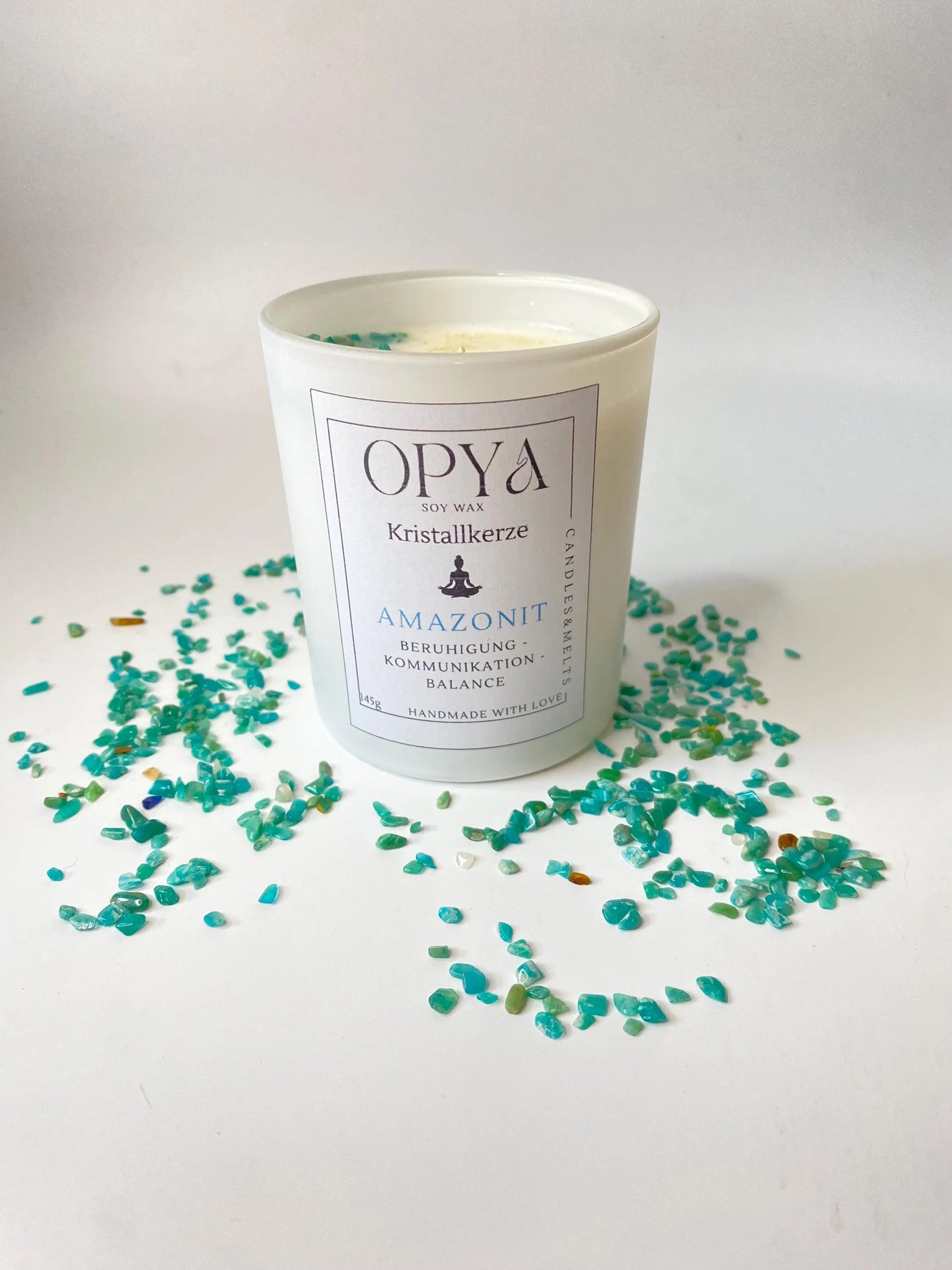 Kristall-Duft-Kerze mit Amazonit-Kristallen