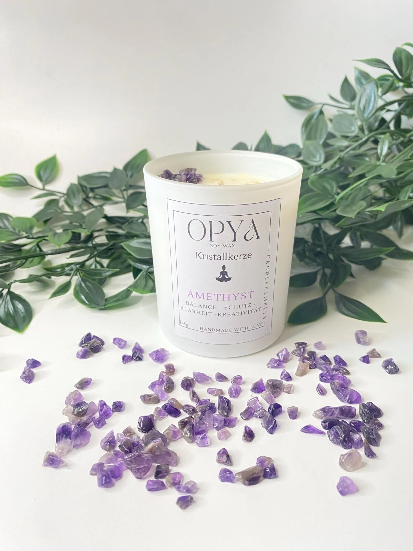 Kristall - Duft- Kerze  - Amethyst , 145g, in verschiedenen Düften