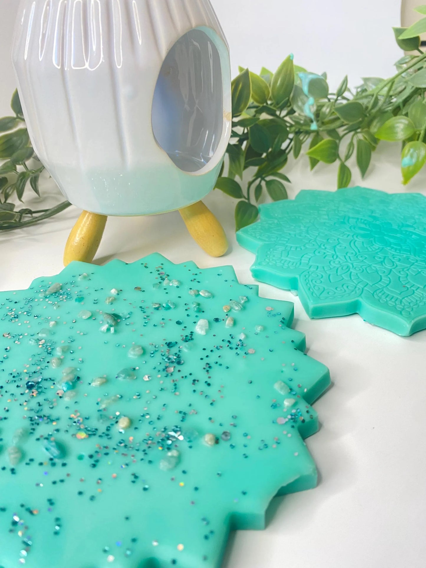 Wachsmelt / Duftwachs für Duftlampe mit   " Amazonit - Kristallen "  Türkis