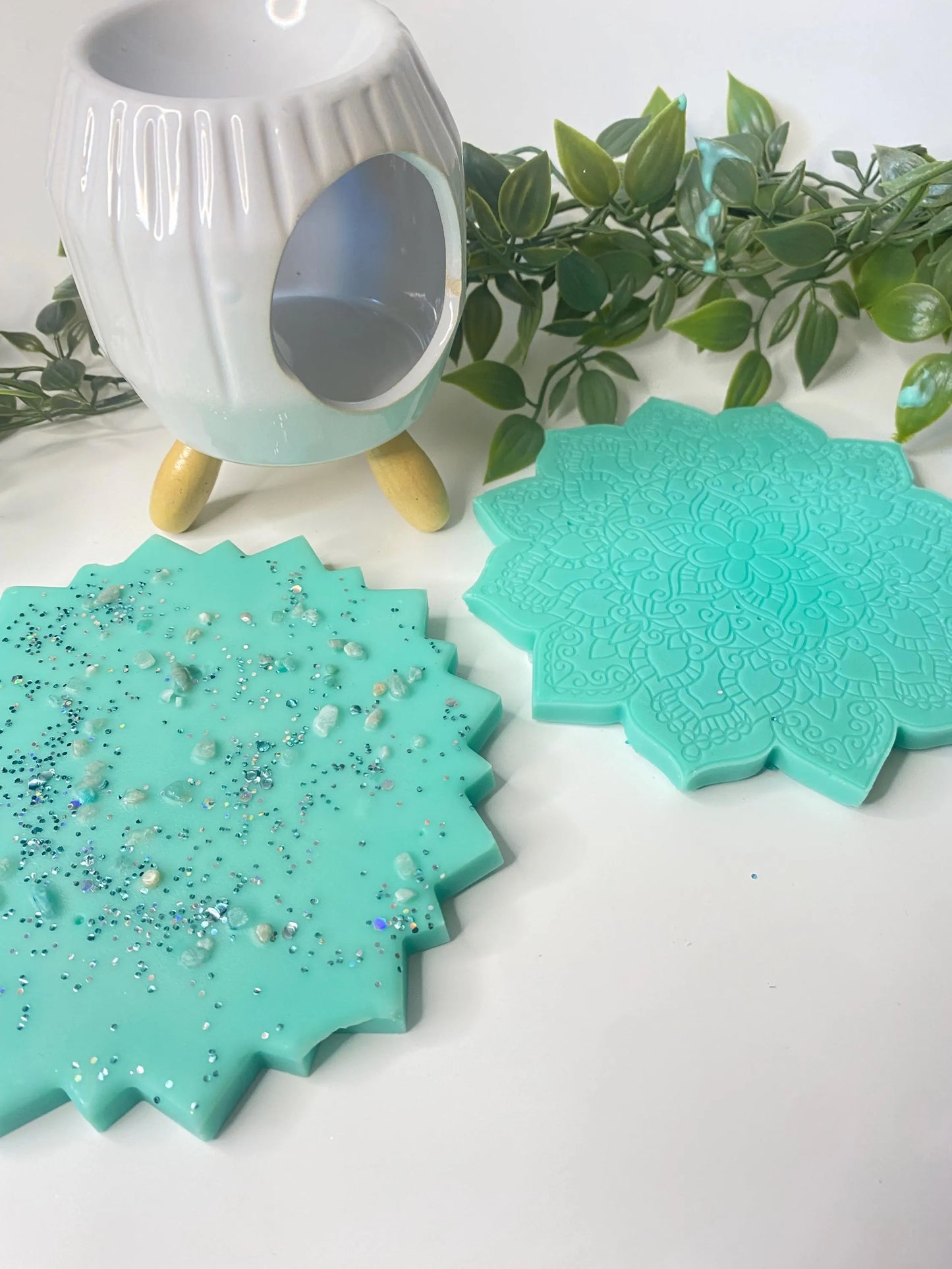 Wachsmelt / Duftwachs für Duftlampe mit   " Amazonit - Kristallen "  Türkis