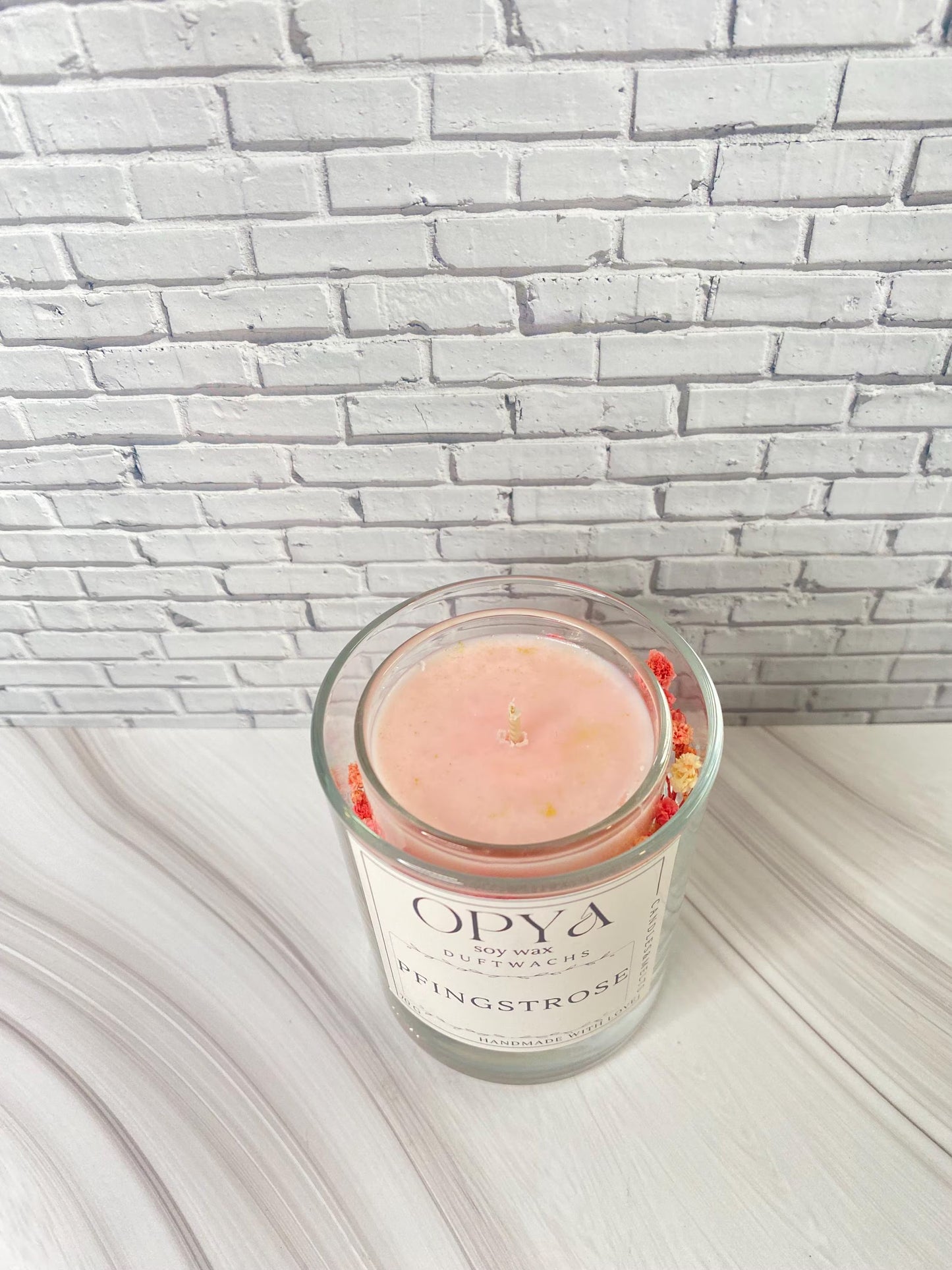 Romantische Duftkerze  mit Glitzer & Trockenblumen