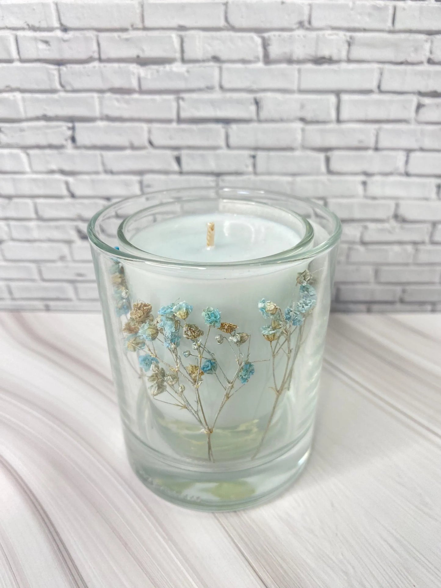 Romantische Duftkerze  mit Glitzer & Trockenblumen