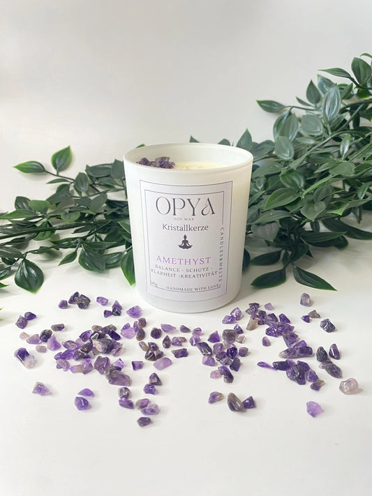 Kristall - Duft- Kerze  - Amethyst , 145g, in verschiedenen Düften