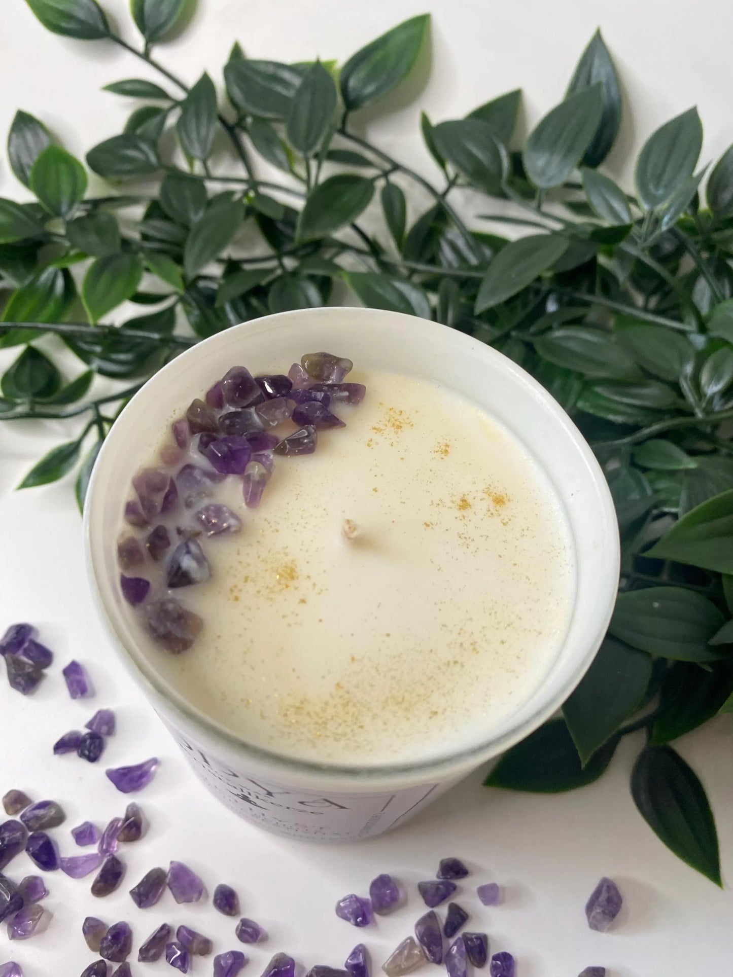 Kristall - Duft- Kerze  - Amethyst , 145g, in verschiedenen Düften