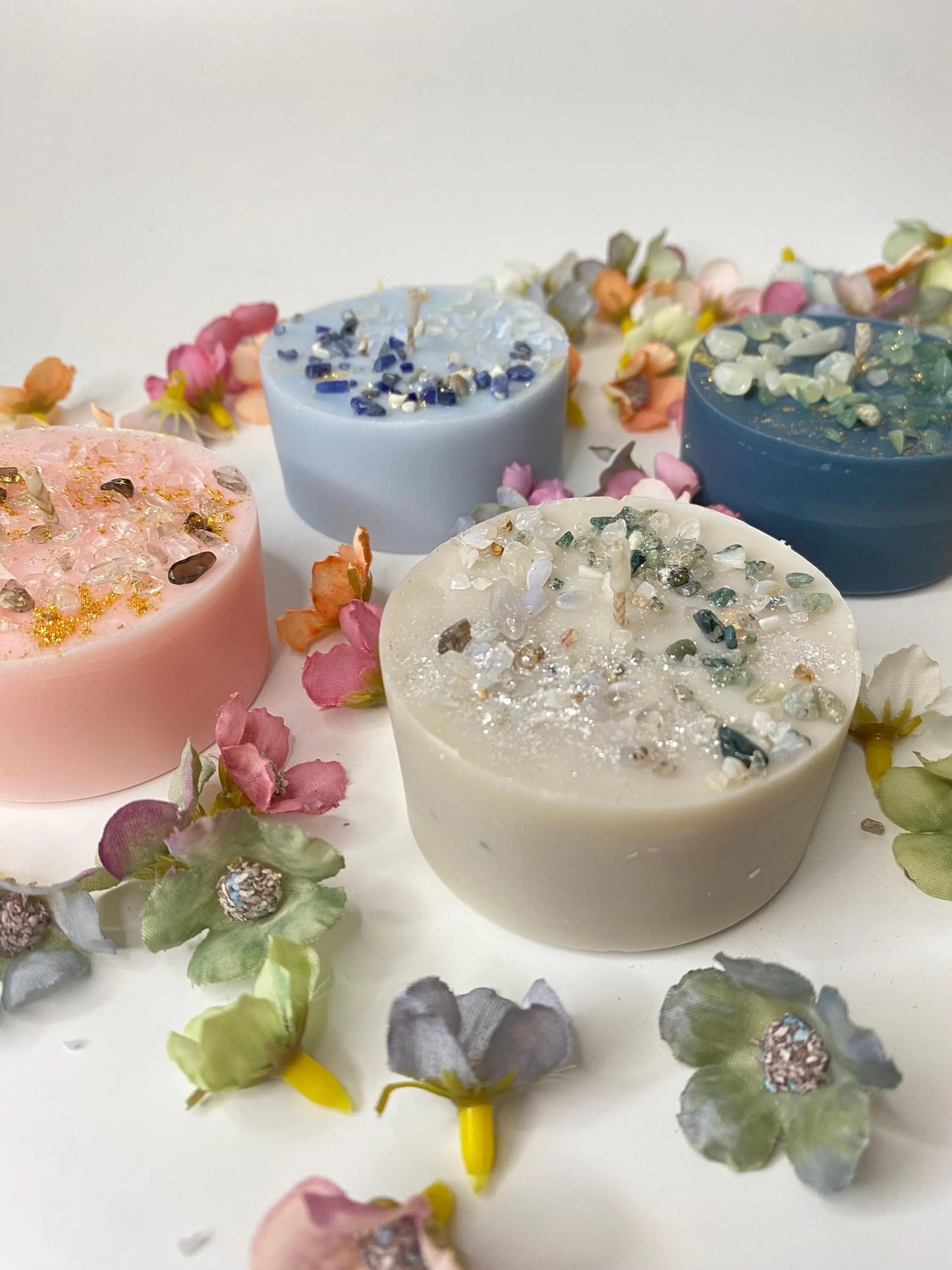 Kristall-Duft-Ritualkerze  - mit Moosachat & Blauem Spitzenachat ,Dark Musk,Handgegossen