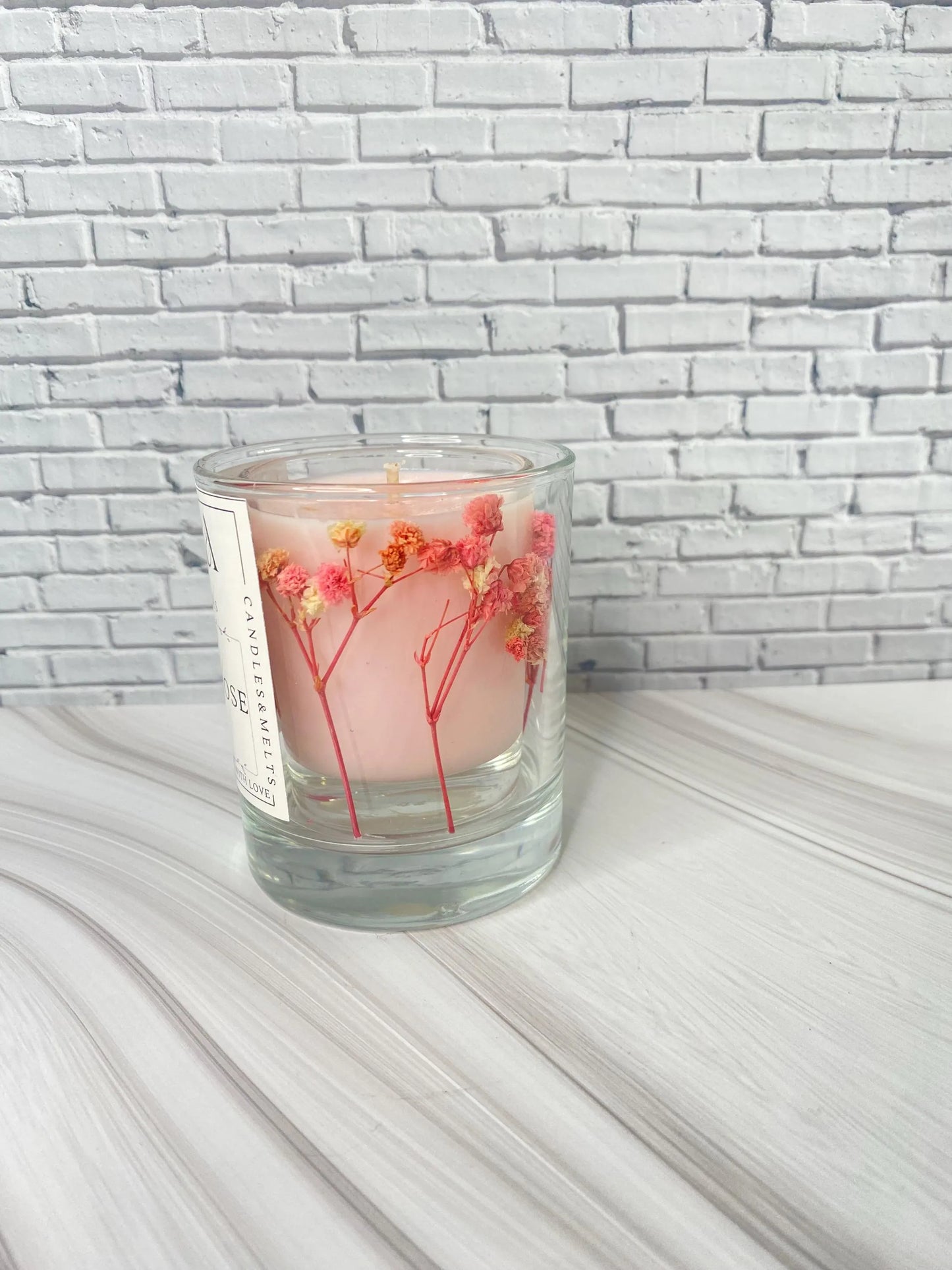 Romantische Duftkerze  mit Glitzer & Trockenblumen