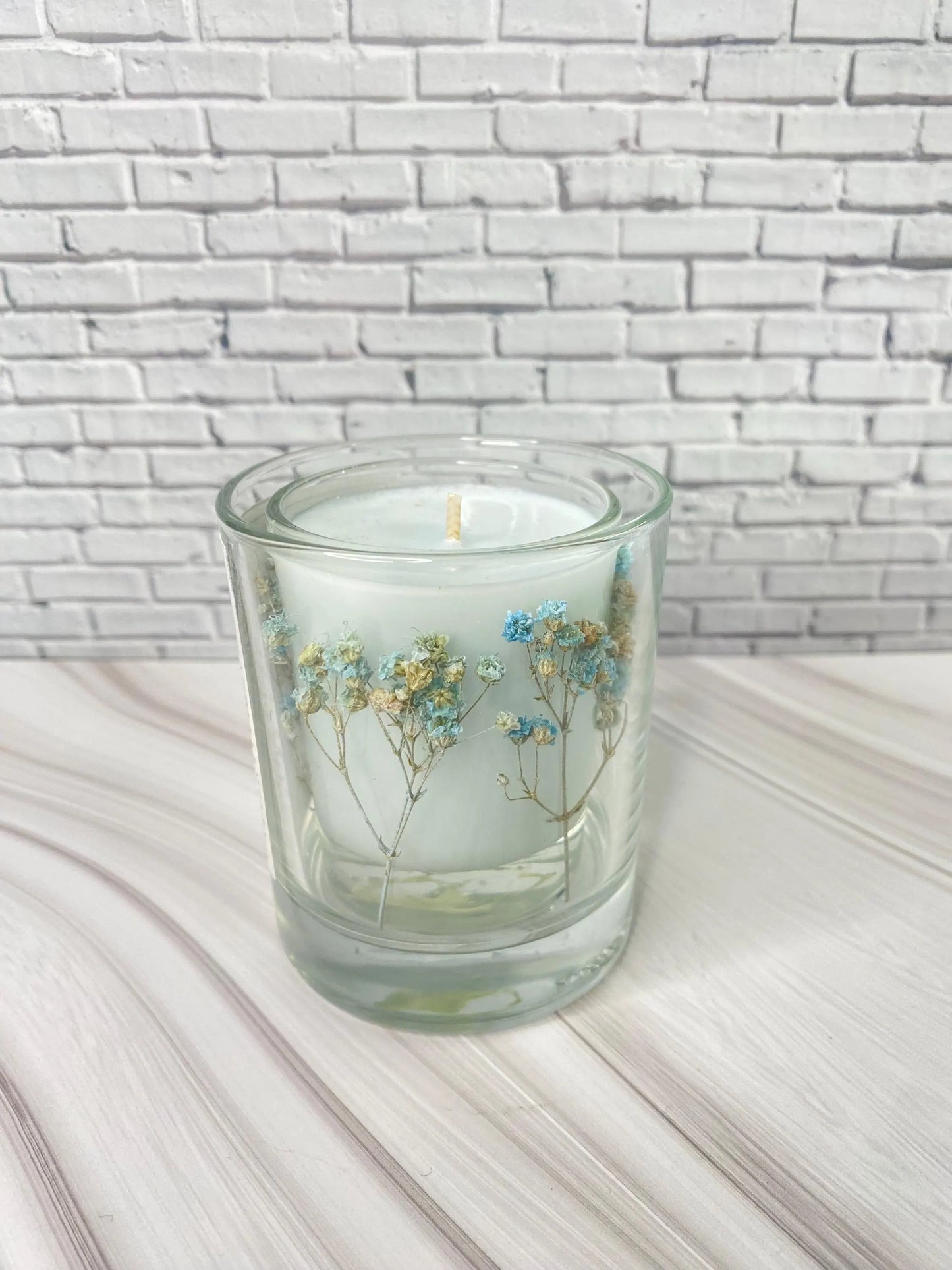 Romantische Duftkerze  mit Glitzer & Trockenblumen