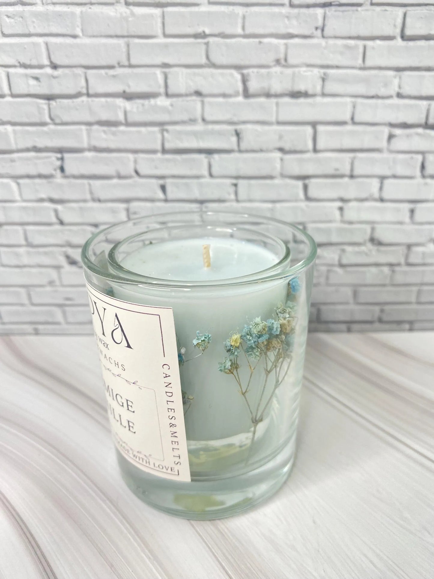 Romantische Duftkerze  mit Glitzer & Trockenblumen