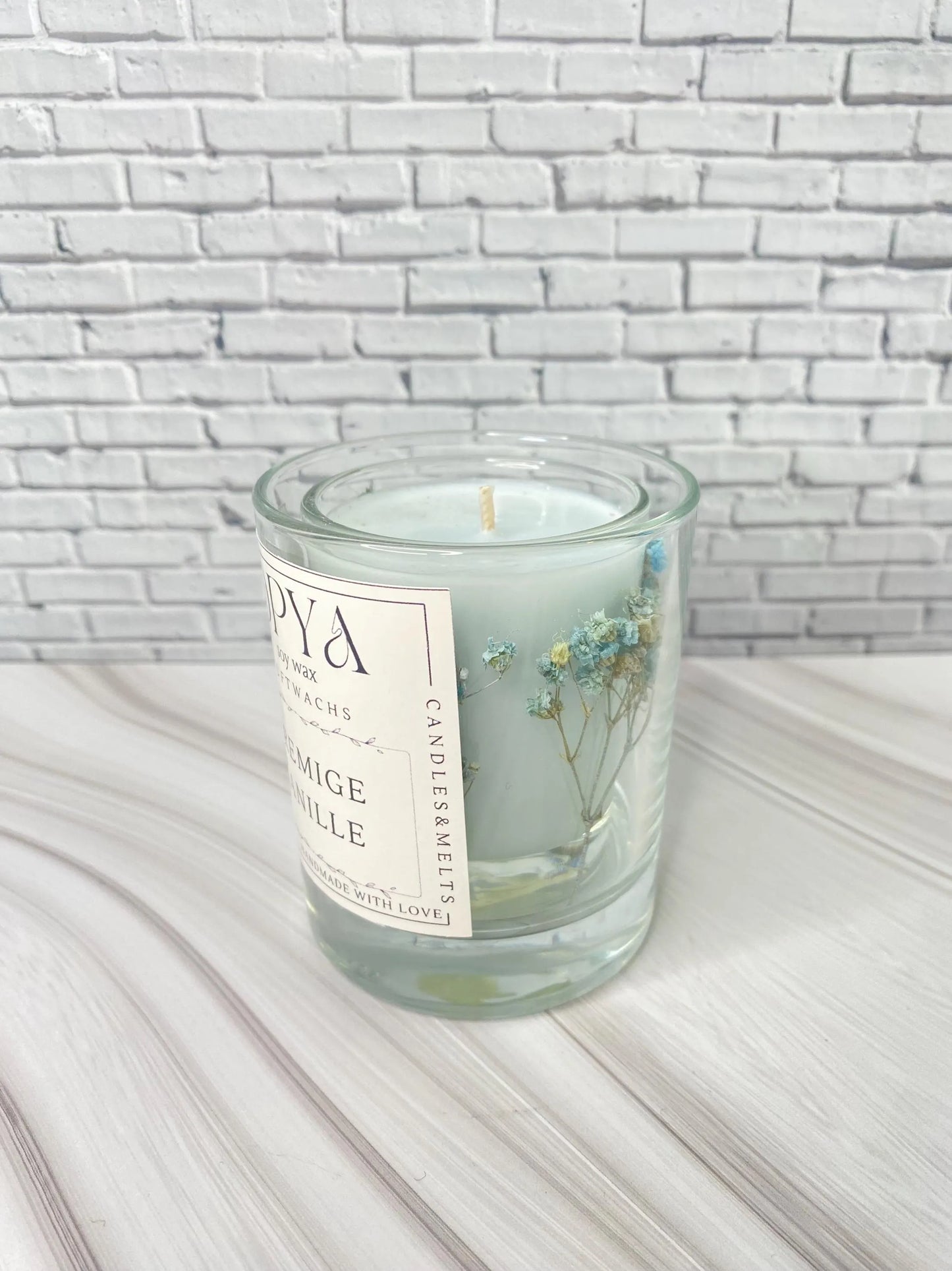 Romantische Duftkerze  mit Glitzer & Trockenblumen