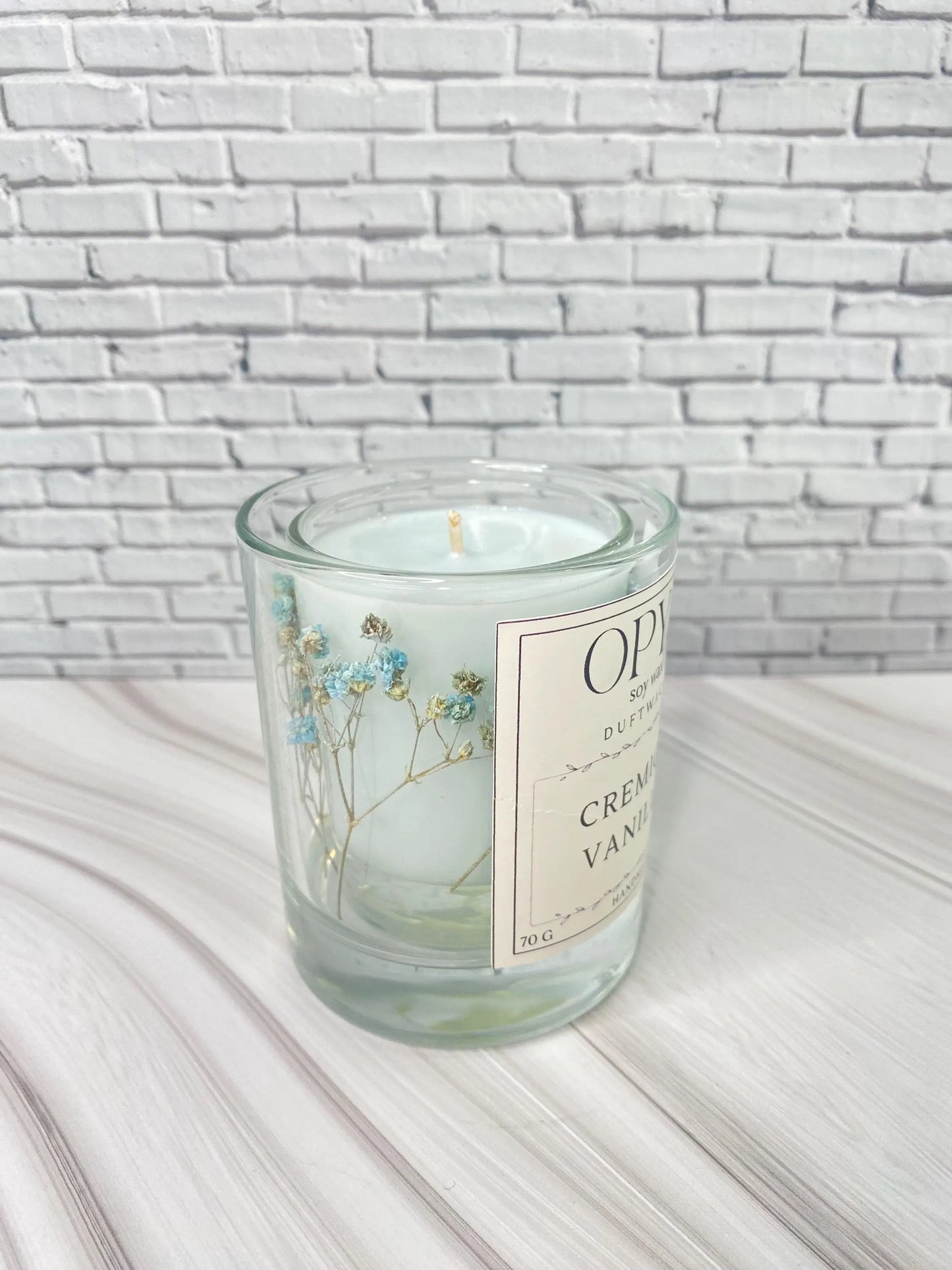 Romantische Duftkerze  mit Glitzer & Trockenblumen